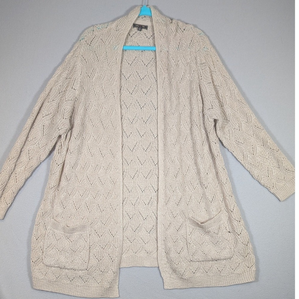 Lety & Me Cardigan Pocket Sweater Womens 3X Beige Pointelle Open Front